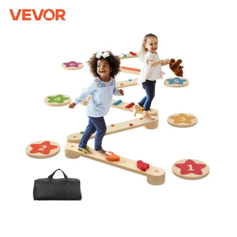 6 PCS Balance Beam Stepping Stones Indoor Outdoor Wooden Toddler Balance Boards for Kids 2-6 Children Montessori Toy
