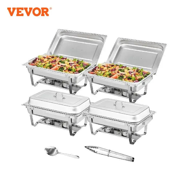 8QT Rectangle Chafing Dish 4/6 Packs Stainless Steel  Chafer with Full Size Pans Catering Buffet Set Food Warmer Server