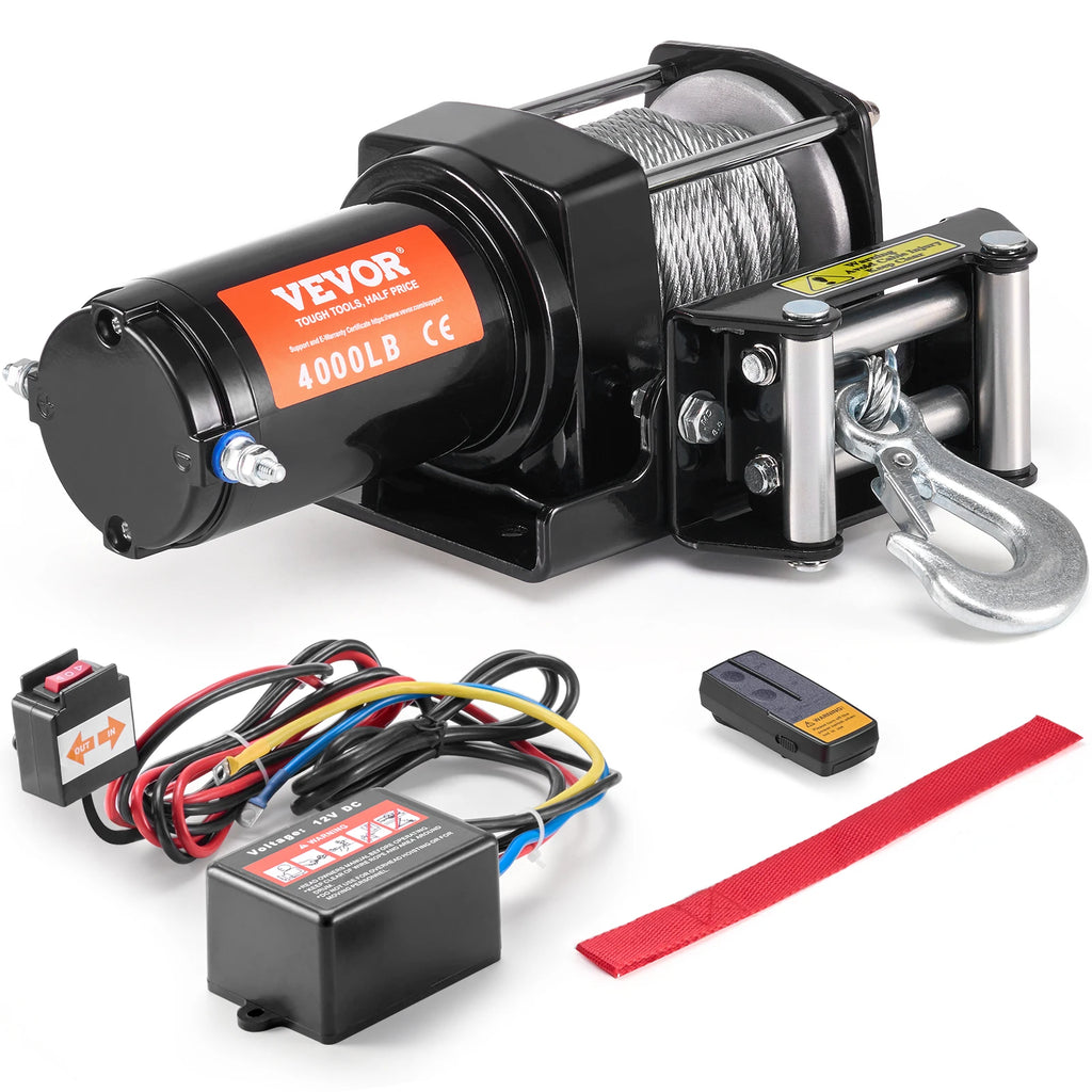 Electric Winch, 4000lbs 12V DC ATV/UTV Winch w/ 39ft 7 Strands Steel Cable Roller Fairlead Wireless & Wired Remote Control
