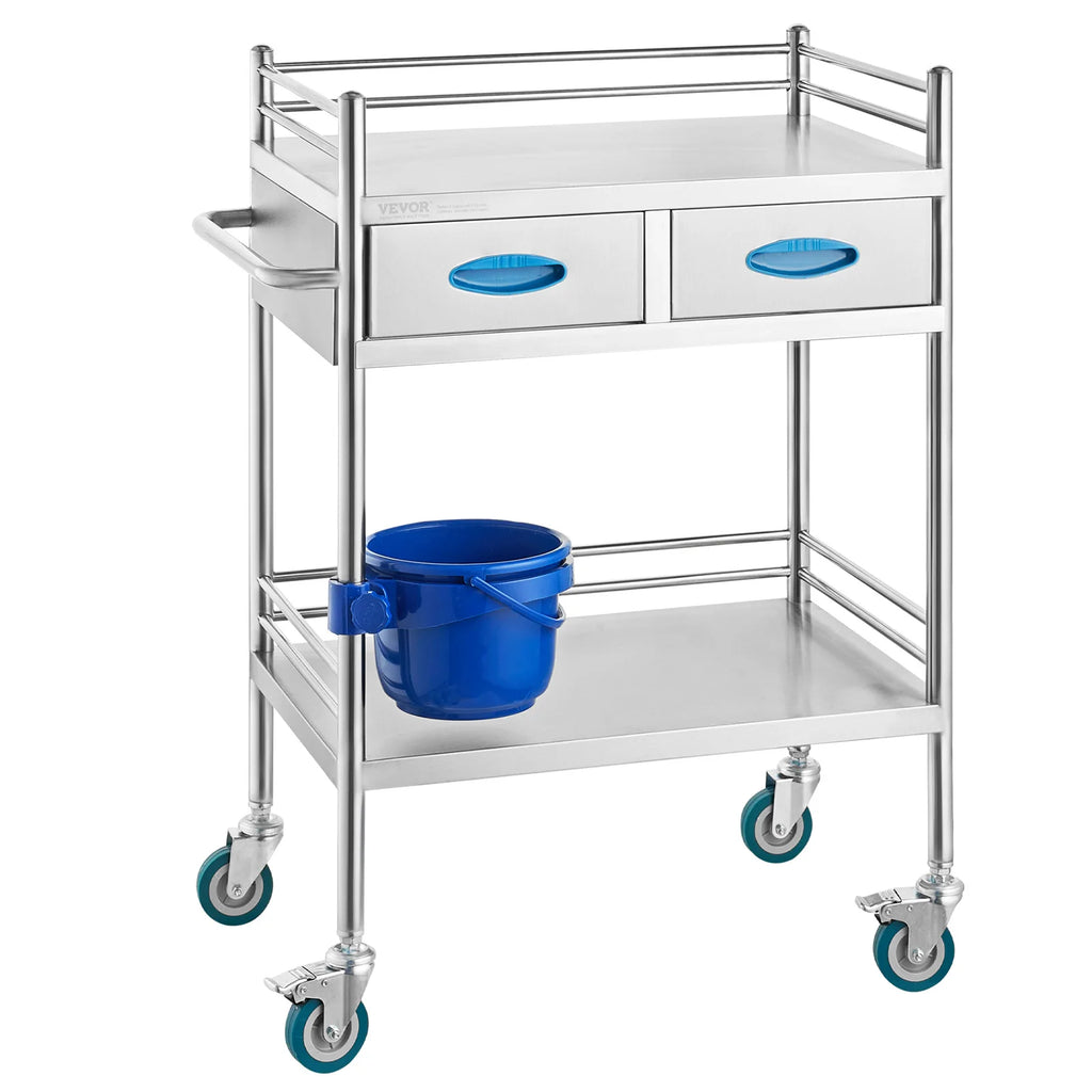 Lab Trolley 2/3 Layer Rolling Cart Metal Mobile Trolley 220 lbs Weight Capacity for Laboratory Hospital Dental Use