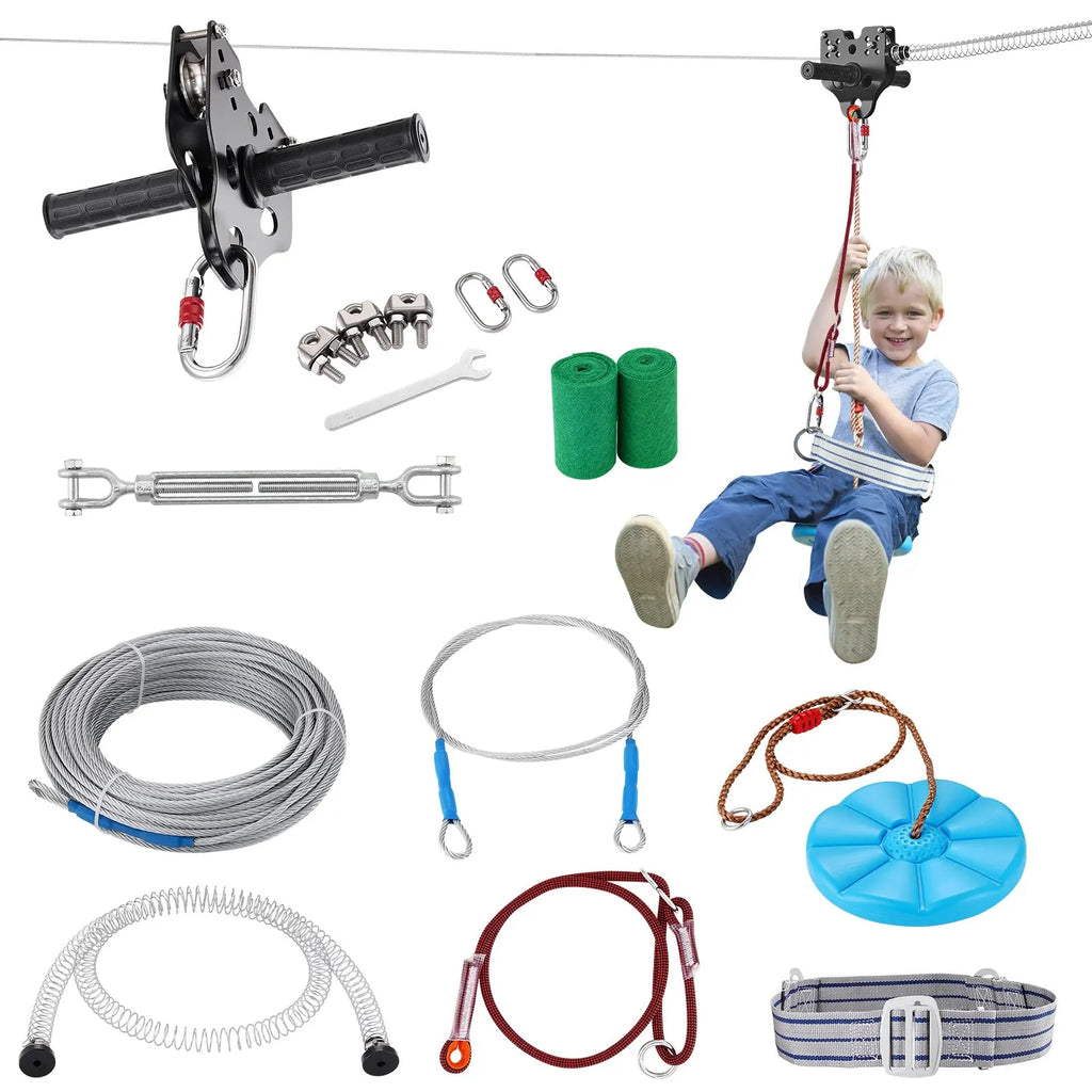 Zipline Kit for Kids and Adult,52-160FT Zipline Kit Up to 500 lbs,Backyard Entertainment Stainless Steel Harness Seat