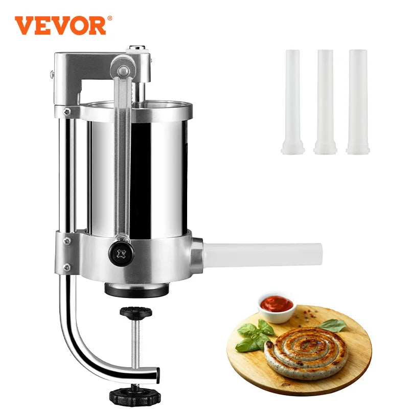 1.5/3L Manual Sausage Stuffer Filler Maker Meat Filling Machine 3Stuffing Tubes Vertical Kitchen Appliance Home Commercial