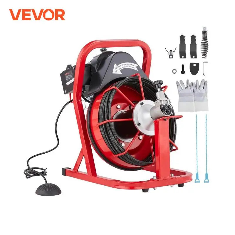 50FT Drain Cleaner Machine Auto Feed Sewer Snake Auger Electric Drain Cleaning Machine Pipe Tube Clean Tools for Homeuse
