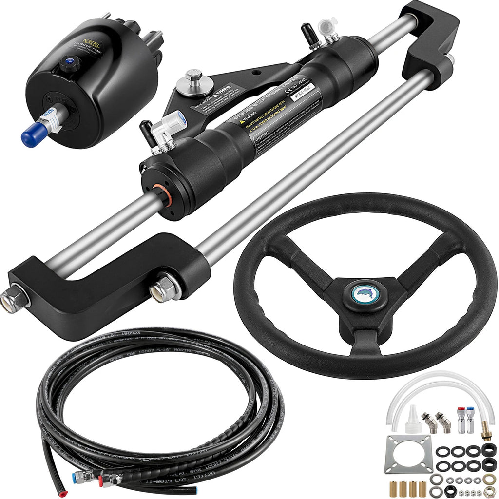 300HP Hydraulic Outboard Steering Kit With Helm Pump Cylinder Wheel 10-24FT Hose HK6400A-3 HO5124 Marine Boat Accessories