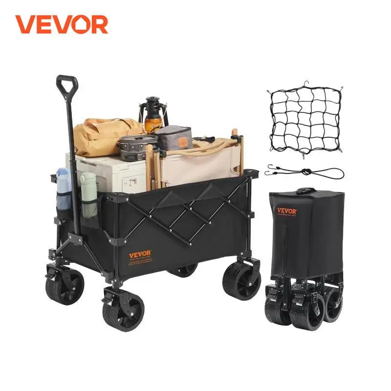 Collapsible Folding Wagon Beach Wagon Cart with All-Terrain Wheels Drink Holders Sports Wagon for Camping Shopping Garden