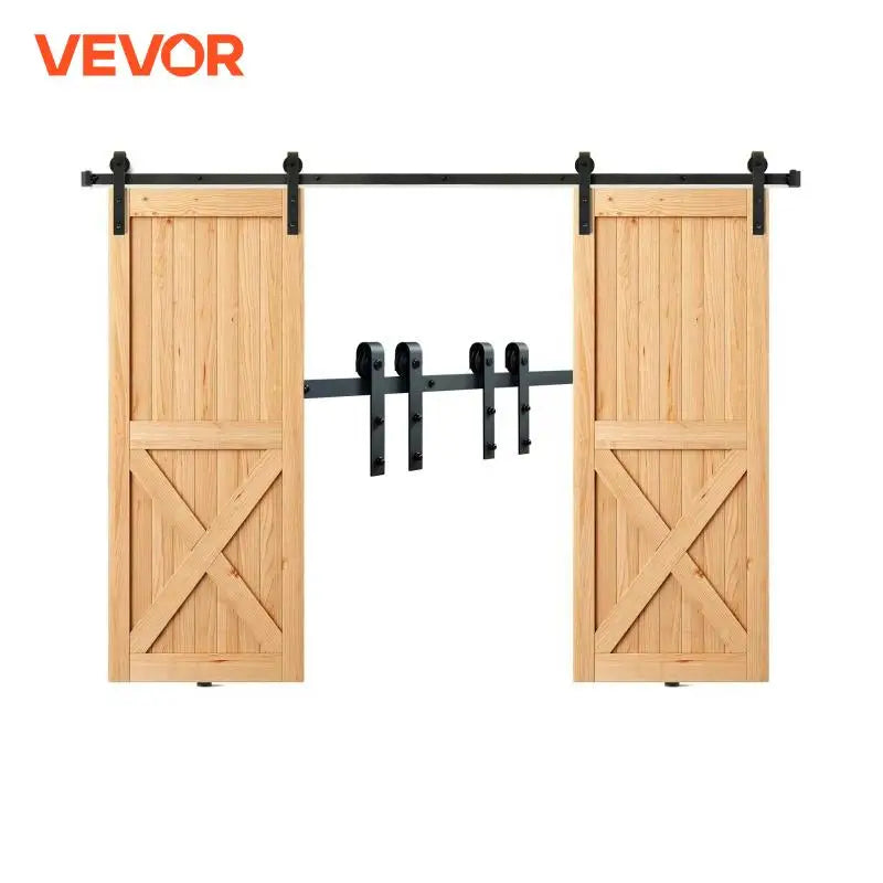 8/10FT Sliding Barn Door Hardware Kit 330LBS Heavy Duty Barn Door Track Kit for Double Doors with Smooth & Silent Pulley
