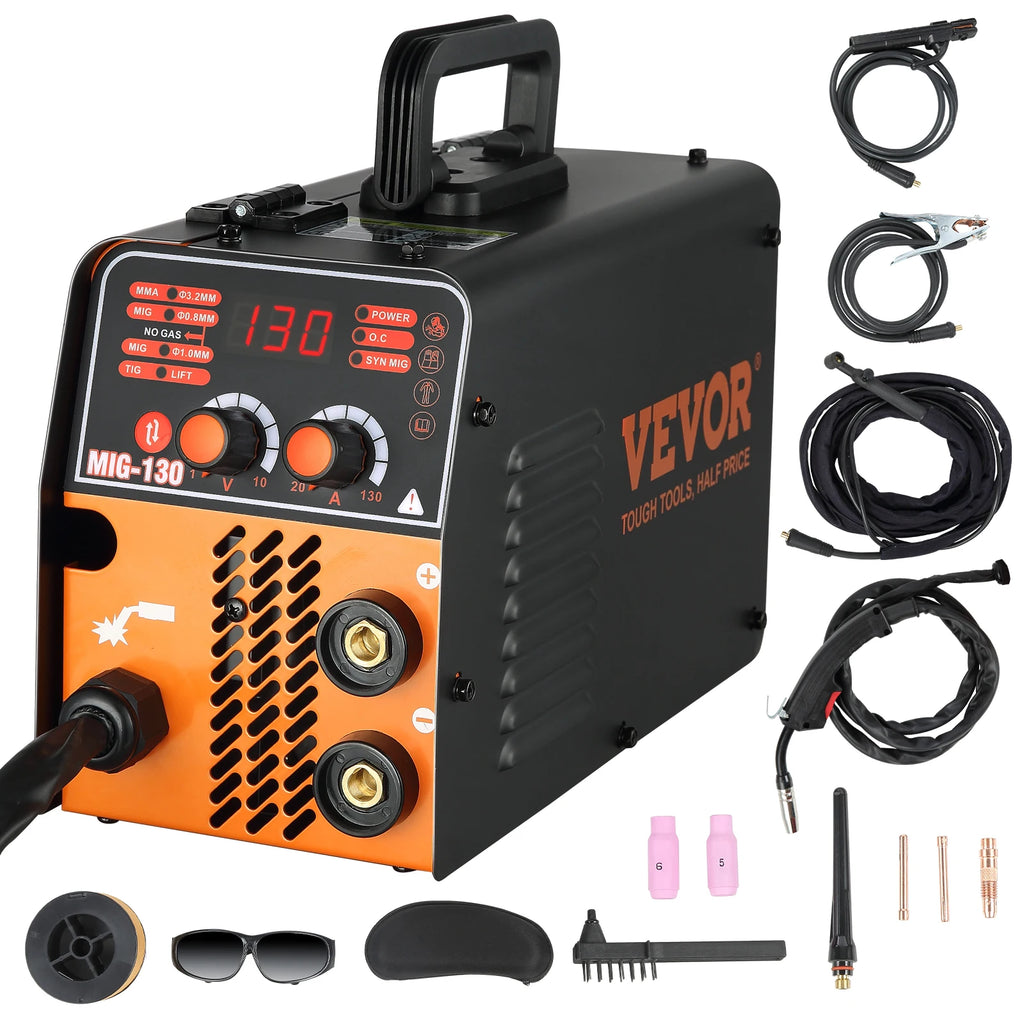 MIG Welder 130A Portable Welding Machine 3 in 1 Combo MMA/MIG/LIFT TIG Flux Core Welder for Carbon Steel Stainless Steel