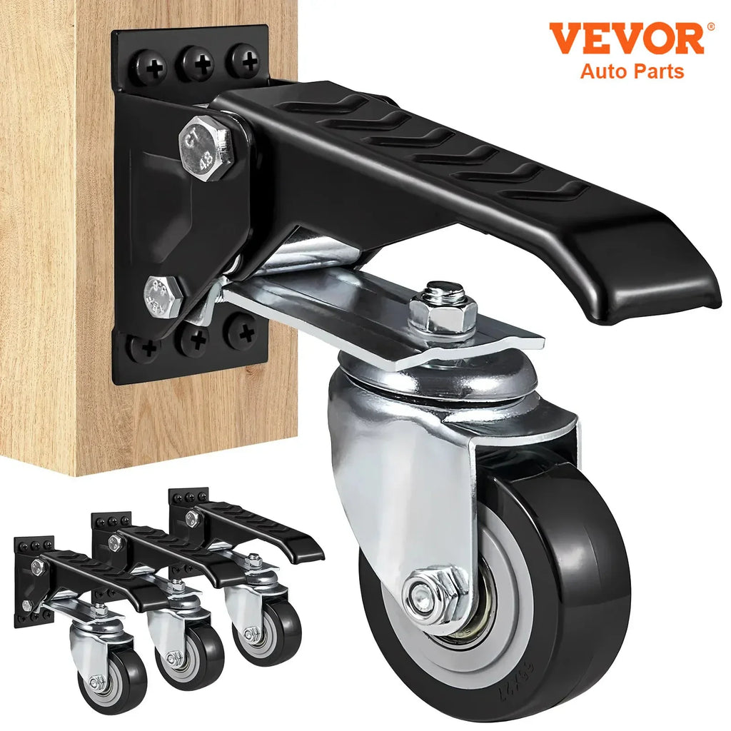 165 lbs 2.5" Set of 4 Workbench Caster Wheels Side Mounted Retractable Stepdown Wheel 360° Swivel for Tables and Equipment