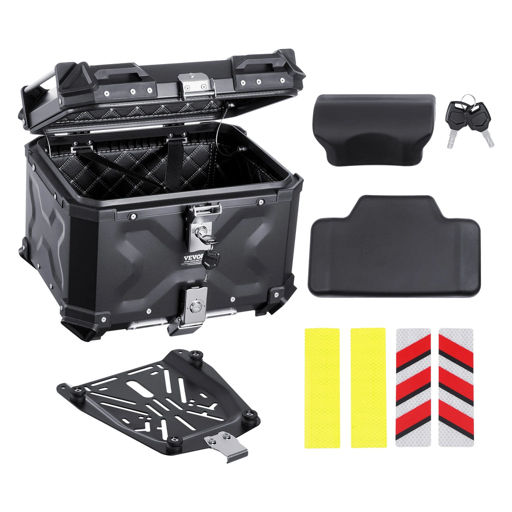 45L/55L/65L Universal Aluminum Alloy Motorbike Tail Box with Leather Lining & Lock  Fit for 99% of Motorcycle Frames