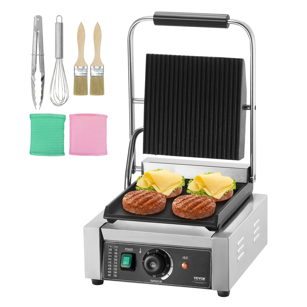 12In Commercial Panini Grill, Electric Sandwich Panini Maker, Stainless Steel Sandwich Press Grill, with Temp Control