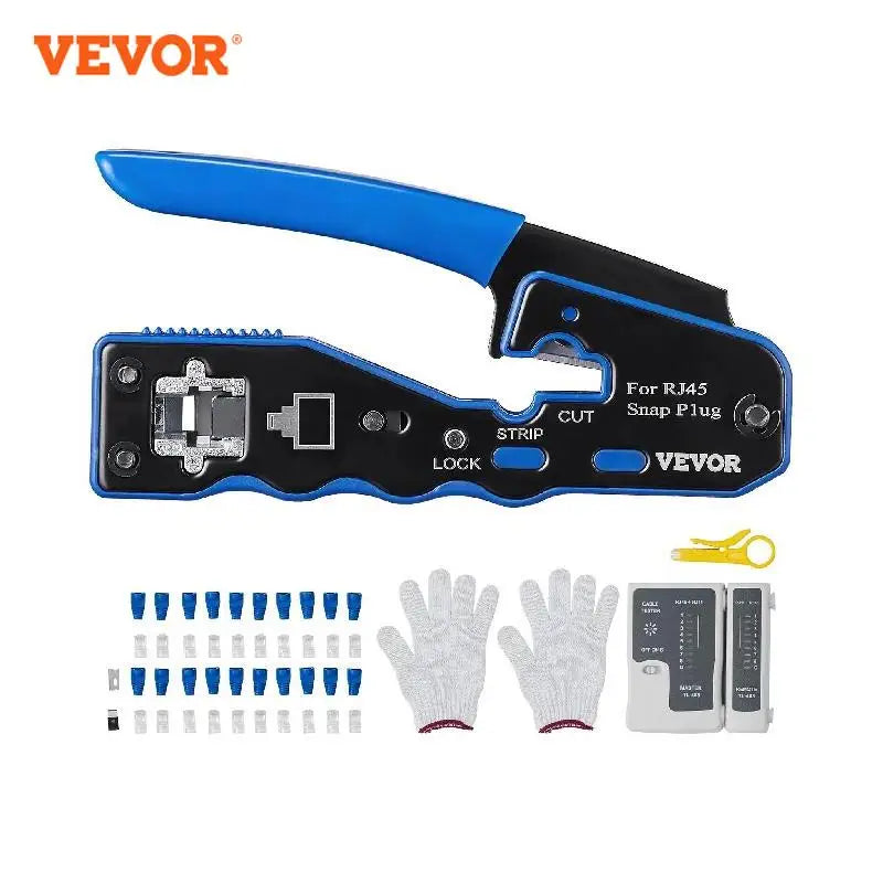 Crimping Tool RJ45/Cat5e/Cat6/Cat6a Ethernet Crimper Crimp Pliers for 8-Pin Modular Plugs, with Mini Wire Stripper