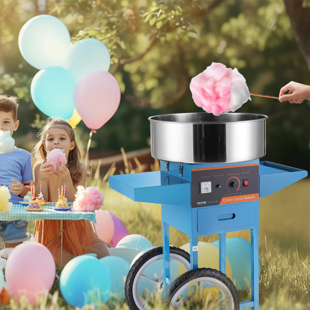 Electric Cotton Candy Machine with Cart and No Bubble Cover,1000W Floss Maker Perfect for Home,Kids Birthday,Family Party
