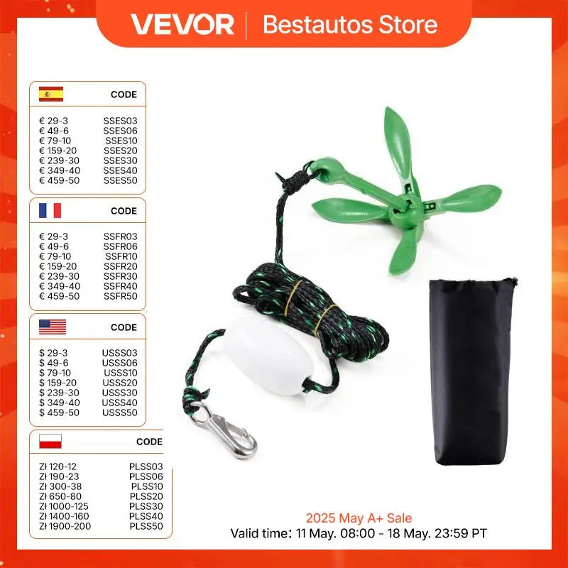 Kayak Anchor Kit, 3.5 lb Paddle Board Anchor Kit with 26.2 ft/8 m Rope and Buoy, Folding Small Boat Anchor