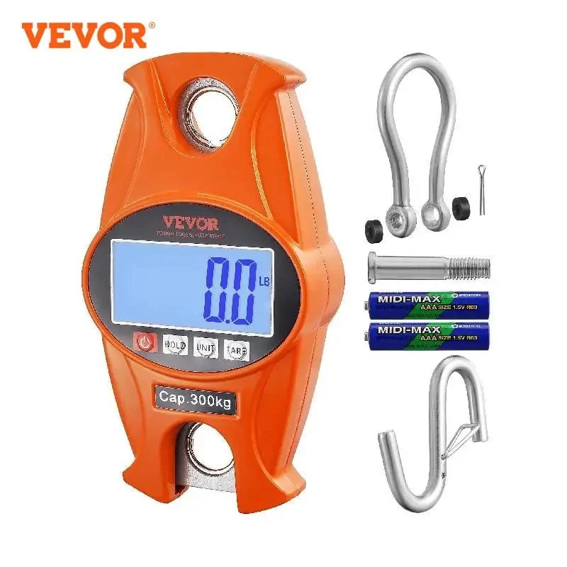 300/400 kg Digital Crane Scale Industrial Hanging Scale Handheld Mini Crane with Hooks Screen for Outdoor Fishing Garage