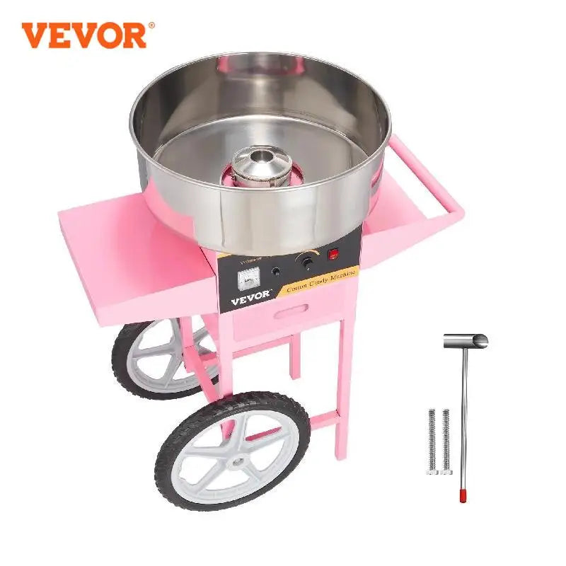 Electric Cotton Candy Machine with Cart 1000W Commercial Floss Maker with Stainless Steel Bowl Sugar Scoop and Drawer