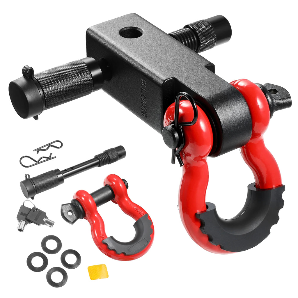 2" Shackle Hitch Receiver D-Ring Shackle with Trailer Lock Pin Towing Accessories for Trucks Off-Road Vehicle Recovery