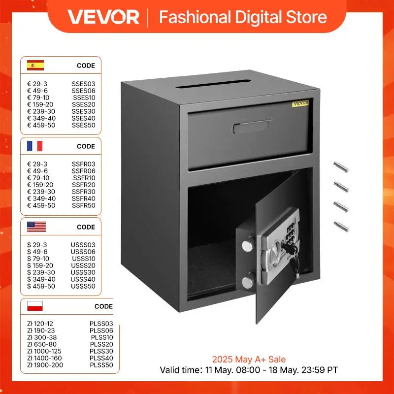 Electronic Safe Deposit Box With Drop Slot Secret Hidden Piggy Bank Security Digital Access Two Keys for Store Money Guns