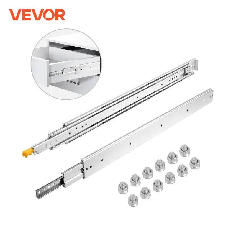 Locking 18"-60" Slides Bearing 500LBS Heavy Duty Drawer Slides 3-Fold Guide Rail Full Extension Ball Industrial 76mm Width