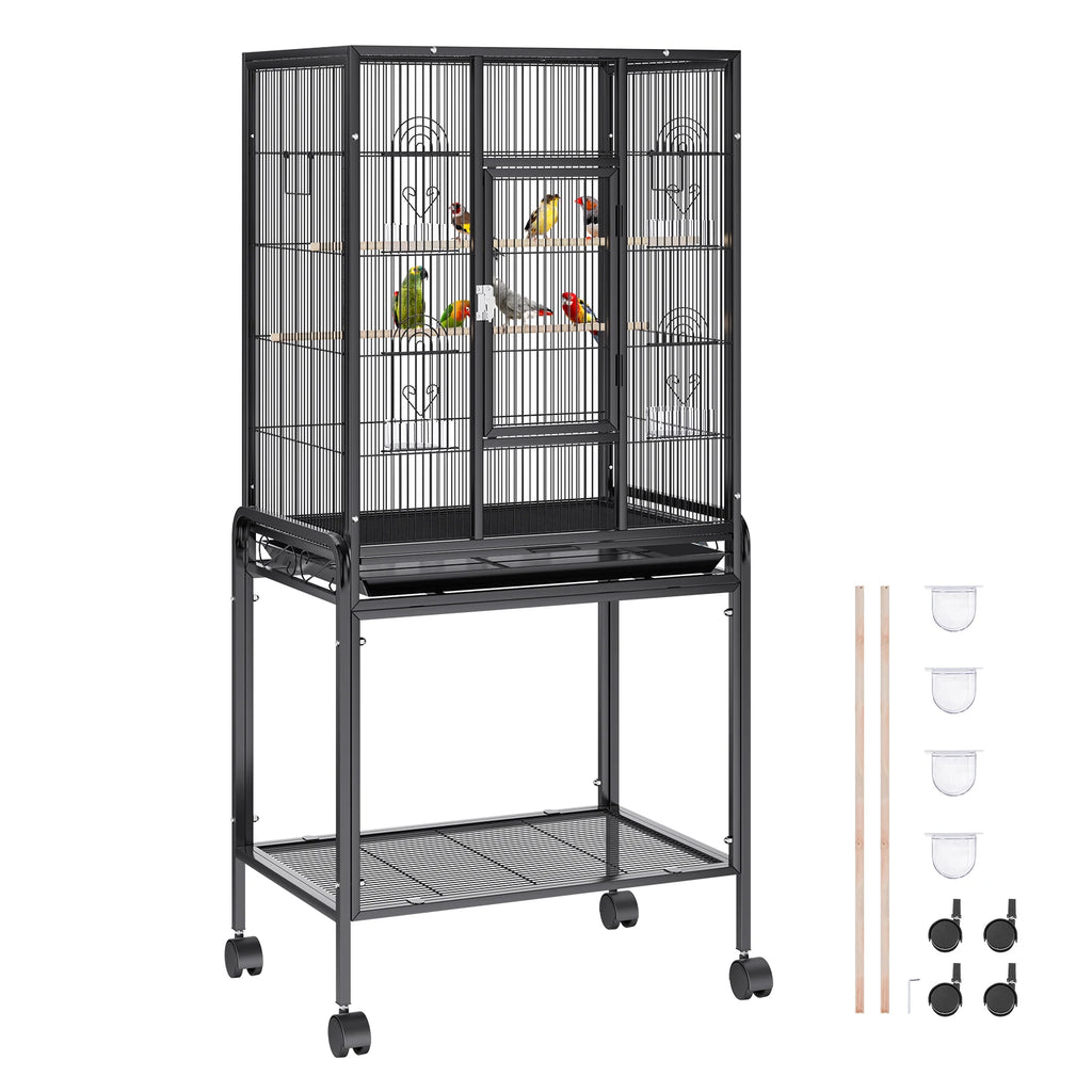 52/54inch Standing Large Bird Cage, Wrought Iron Flight Bird Cage for Cockatiels ,Parrots, Macaw w/Rolling Stand and Tray
