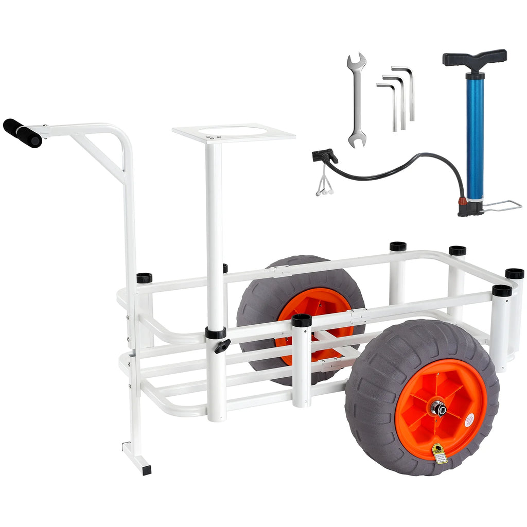 200/300/350 lbs Beach Fishing Cart with Two 11"/13"/16" Wheels 7 Rod Holders Steel Pier Wagon Trolley for Sand Picnic
