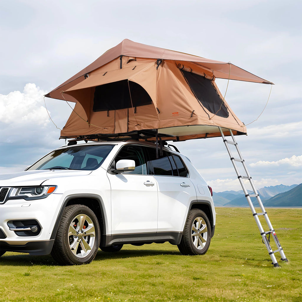 Folding Hard Shell Roof Top Tent with Telescopic Ladder Mattress PVC Cover Bag, Waterproof for Jeep SUV Van Pickup Truck