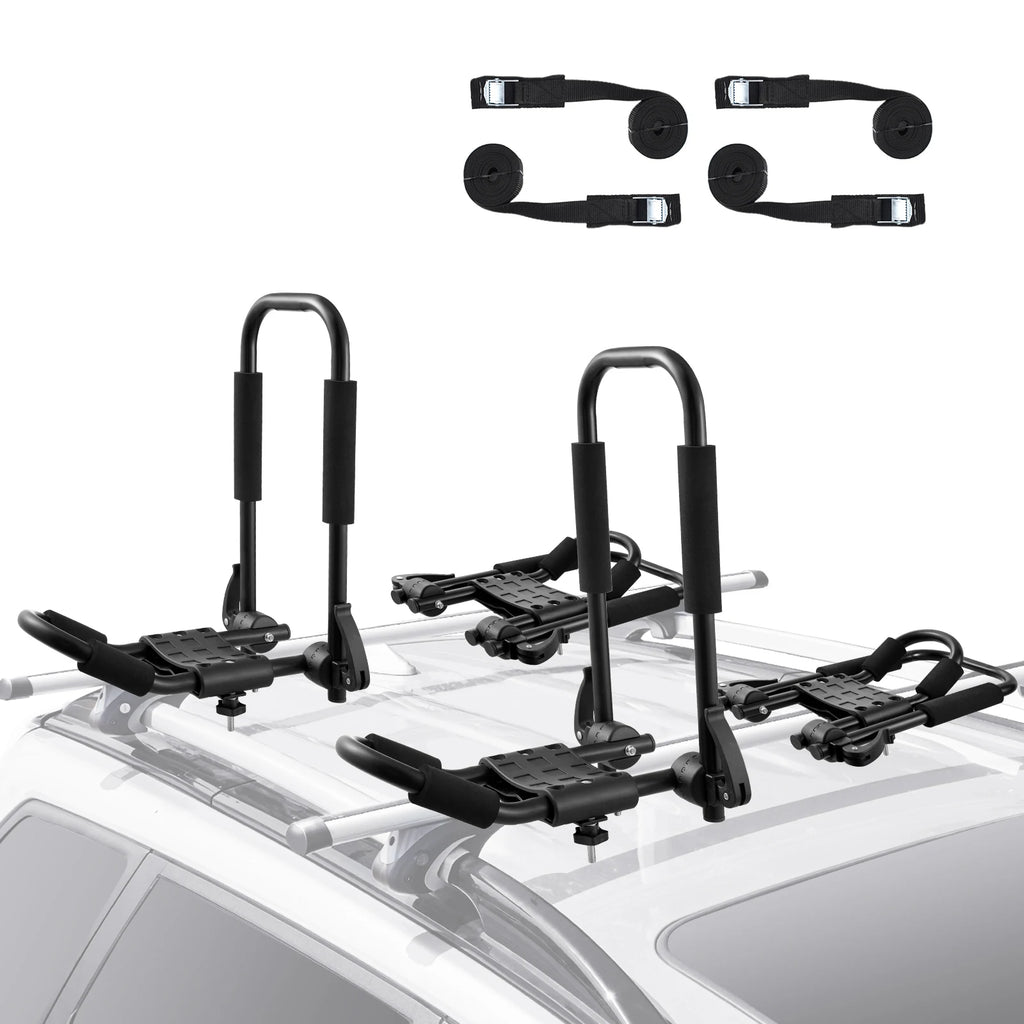 Kayak Roof Rack 2 Pairs J-Bar Soft Roof Rack Quick Folding Top Mount Tie Down Carrier for kayak Surf Board Canoe Ski Board