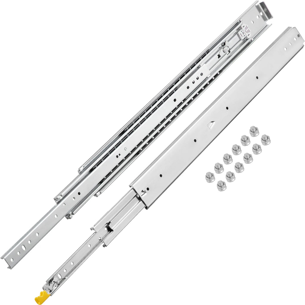 Locking 18"-60" Slides Bearing 500LBS Heavy Duty Drawer Slides 3-Fold Guide Rail Full Extension Ball Industrial 76mm Width