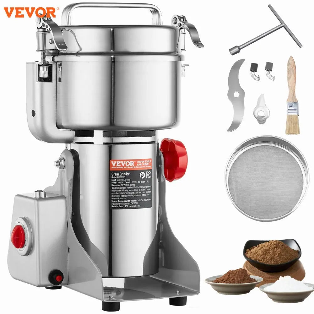 Electric Grain Mill Grinder  High Speed  Commercial Spice Grinders, Stainless Steel Pulverizer Powder Machine