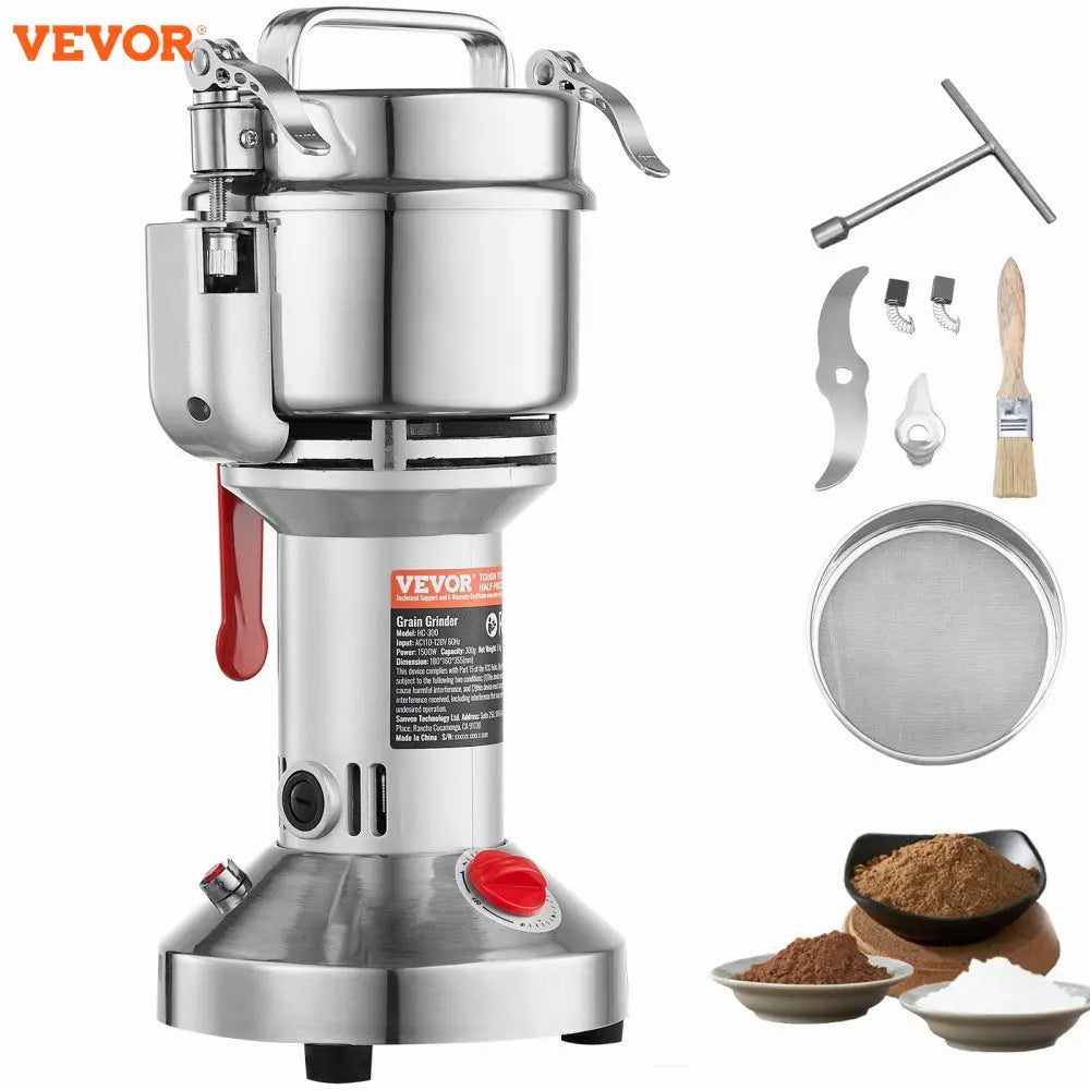 300g Electric Grain Mill Grinder High Speed  Commercial Spice Grinders  Stainless Steel Pulverizer Powder Machine