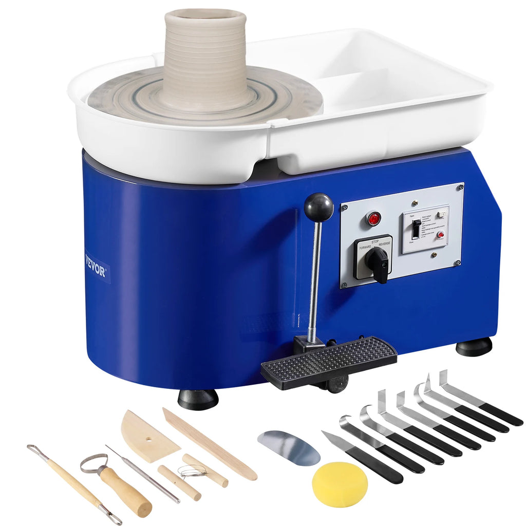 Pottery Wheel 350W 11in Clay Wheel Forming Machine Adjustable Speed & Pedal Control & ABS Detachable Basin Craft DIY Kit