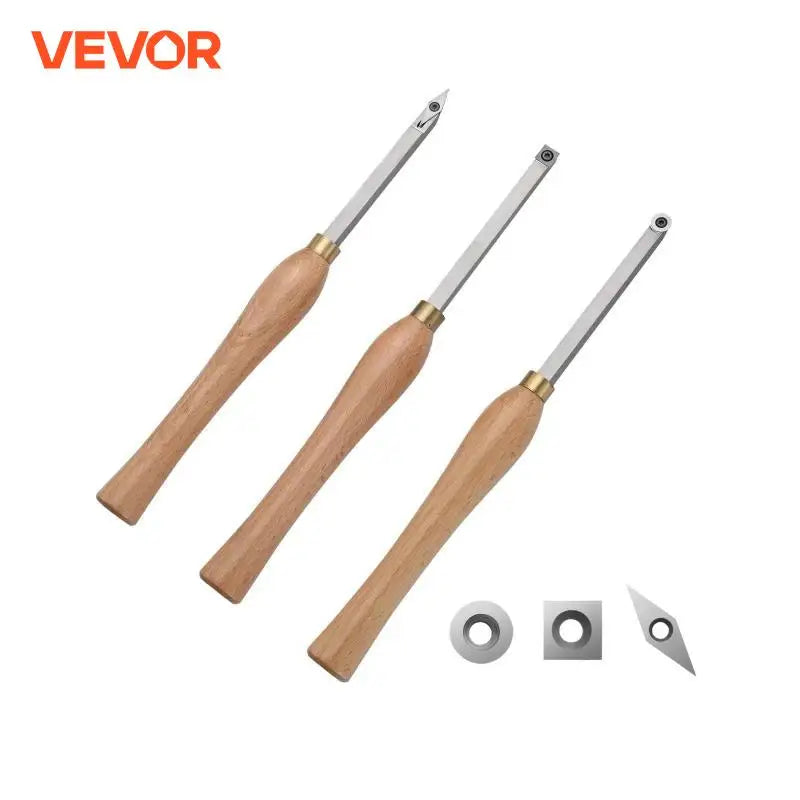 Wood Lathe Chisel Set 3 PCS Woodworking Turning Tools Includes Square, Round, Diamond Carbide Blades for Wood Turning Use