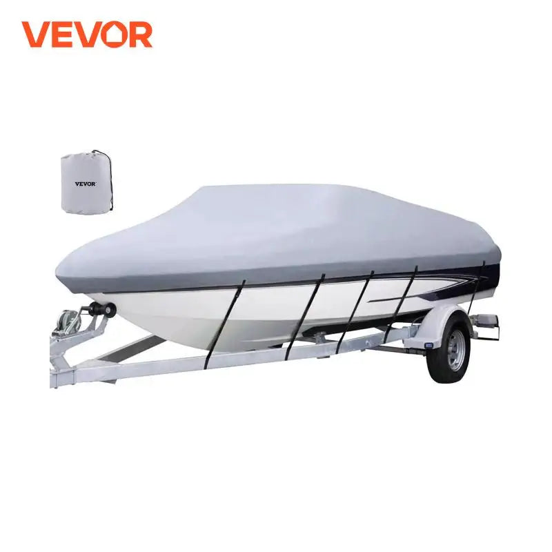 14-28 FT V Hull Waterproof Boat Cover 3 Layer Oxford Fabric All-Season Protection With Storage Bag 5Pcs Adjustable Straps