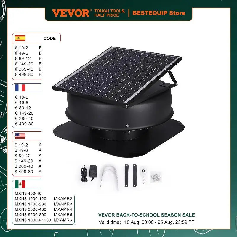 Solar Attic Fan 40 W 1230 CFM Large Air Flow Solar Roof Vent Low Noise and Weatherproof with 110V Smart Adapter for Home