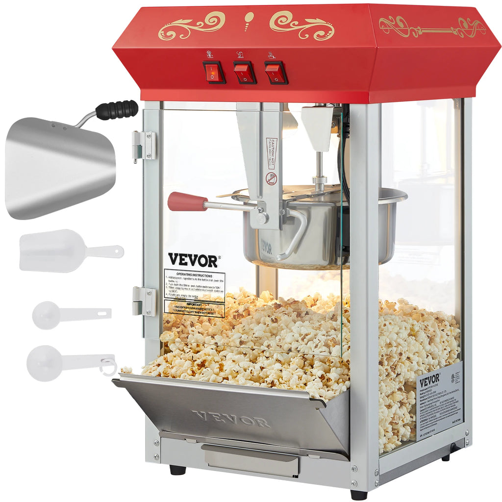 Commercial Popcorn Machine, 8/12 Oz Kettle, Countertop Popcorn Maker ,Theater Style Popper with 3-Switch Control , Red