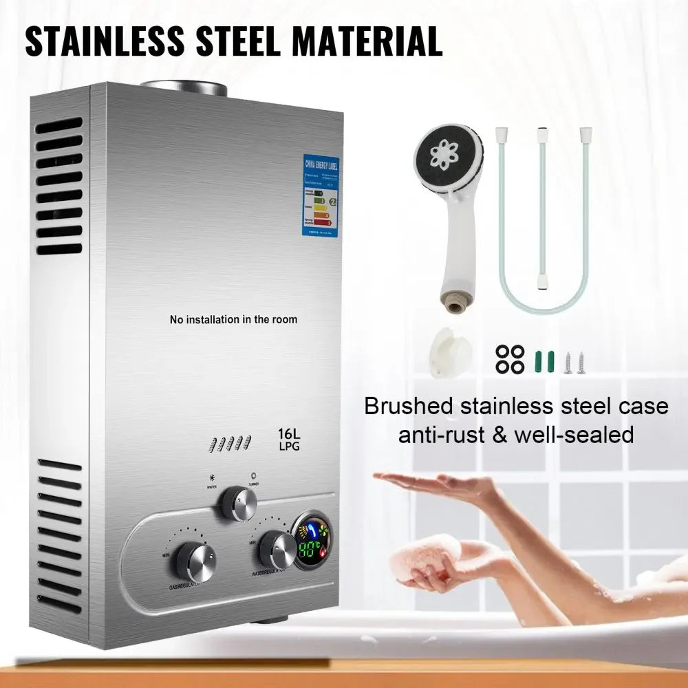 Premium Propane LPG Hot Water Heater Gas Stainless Steel Tankless Propane Gas LPG Boiler Home Appliance 6L-18L Capacity
