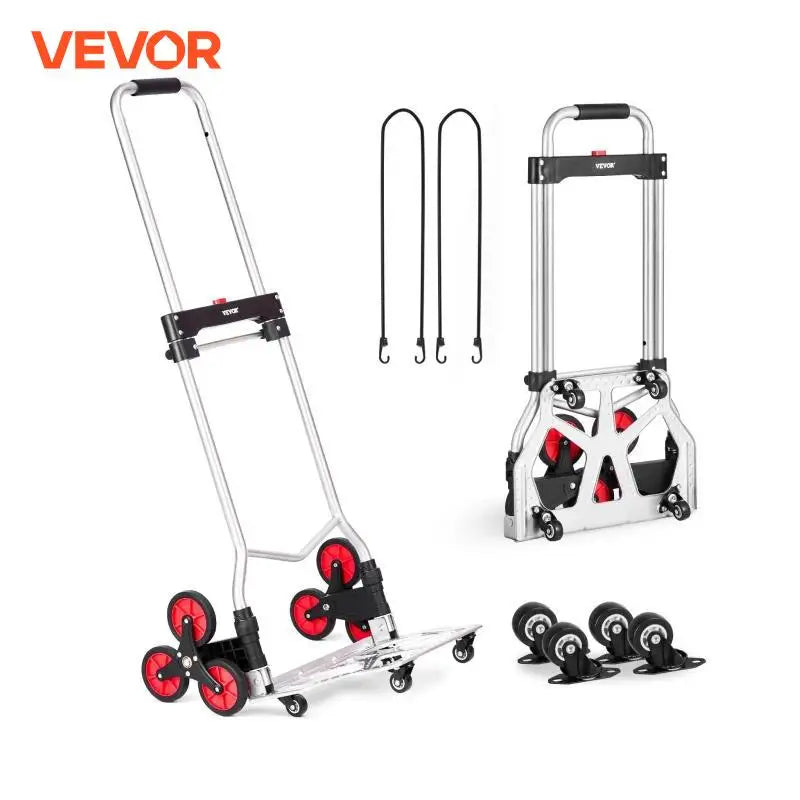 260lbs Folding Hand Truck with Telescoping Handle & 2 Elastic Ropes Stair Climbing Cart Dolly for Warehouse Moving