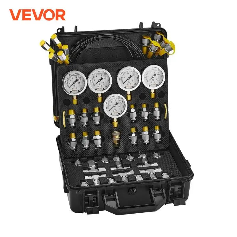 Hydraulic Pressure Test Kit Excavator Hydraulic Test Gauge Set with Carrying Case for Excavator Tractors Machinery