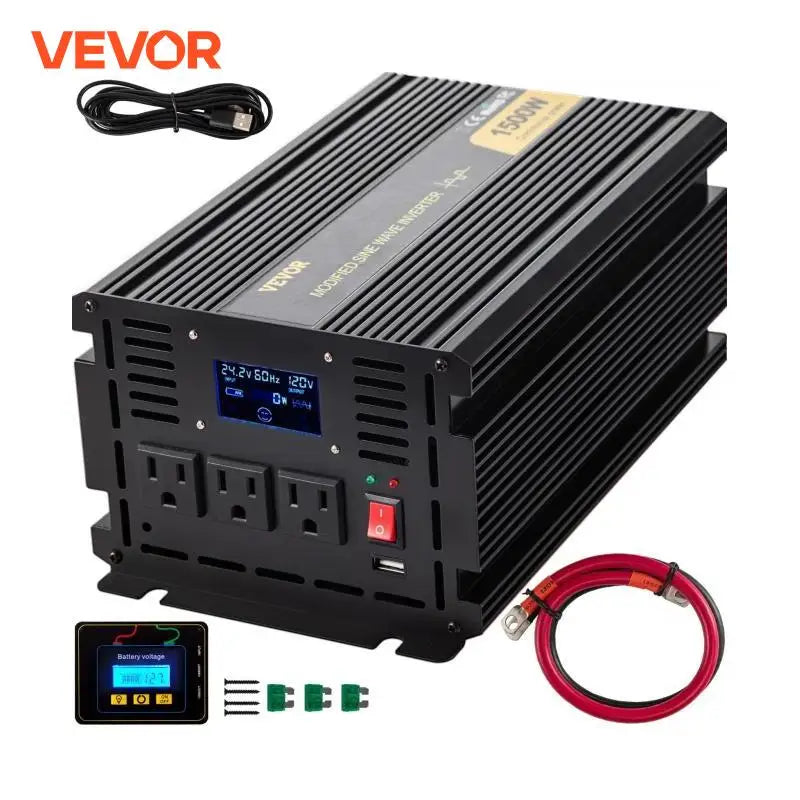 Modified Sine Wave Power Inverter 1500W-5000W DC 12/24V to AC 110/120V with LCD Display Remote Controller for Camping Use