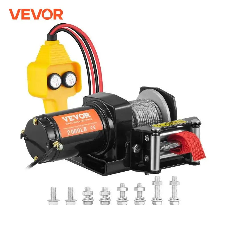 2000lbs Electric Winch Steel Rope Winch ATV Winch with Wired Remote & 4-Way Fairlead for Towing Jeep Off-Road SUV Truck