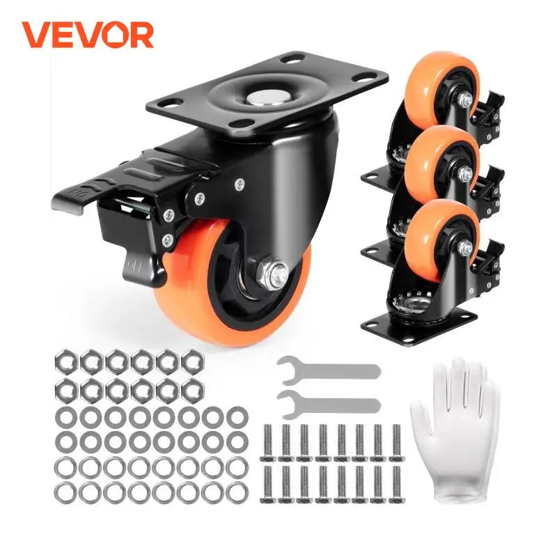 2/3/4/5/6in 4pcs Caster Wheels Swivel Plate Casters with A/B Locking No Noise PVC Wheels for Cart Furniture Workbench