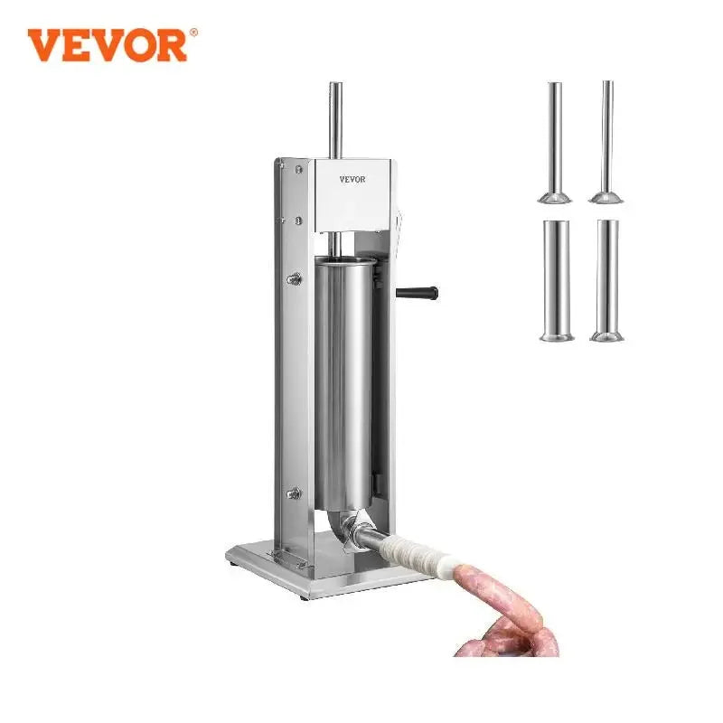 Manual Sausage Stuffer  3 5 7 L Stainless Steel Making Sausage Vertical Maker with 5 Filling Funnels for Home Commercia