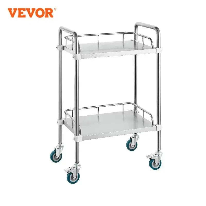 Lab Rolling Cart 2-Shelf Stainless Steel Rolling Cart Lab Serving Cart Dental Utility Cart for Clinic Lab Hospital Salon