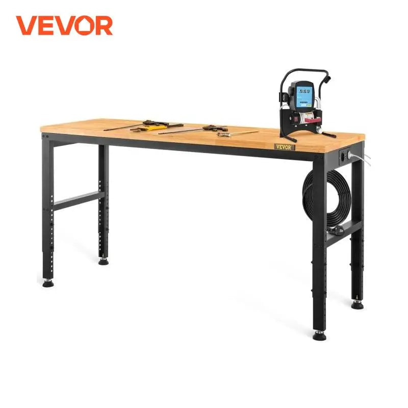 Heavy-Duty Workbench 72cm Adjustable Height Oak Wood Hardwood Top Work Table 900KG Load Capacity for Office Home Workshop