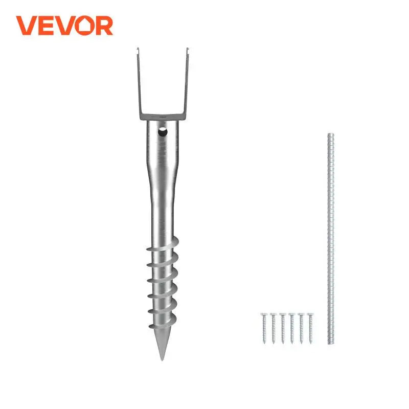 No Dig Ground Anchor 1 Pack 3.94 x 2.76 x 27.56 in DIY Screw in Post Stake Includes 6 Lag Bolts & a Rebar U-Shape Holder