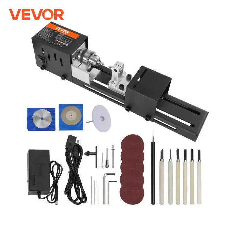 Mini Wood Lathe Machine 2.76in x 6.3in 24VDC 96W Machine Accessories, 7 Speed s for DIY Woodworking Wood Drill Rotary Tool
