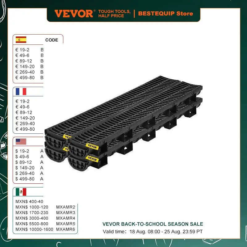 Driveway Trench Drainage Kit System Channel Drain With Plastic Grate 4-6 Pack HDPE Plastic Grille Black Garage Floor Drain