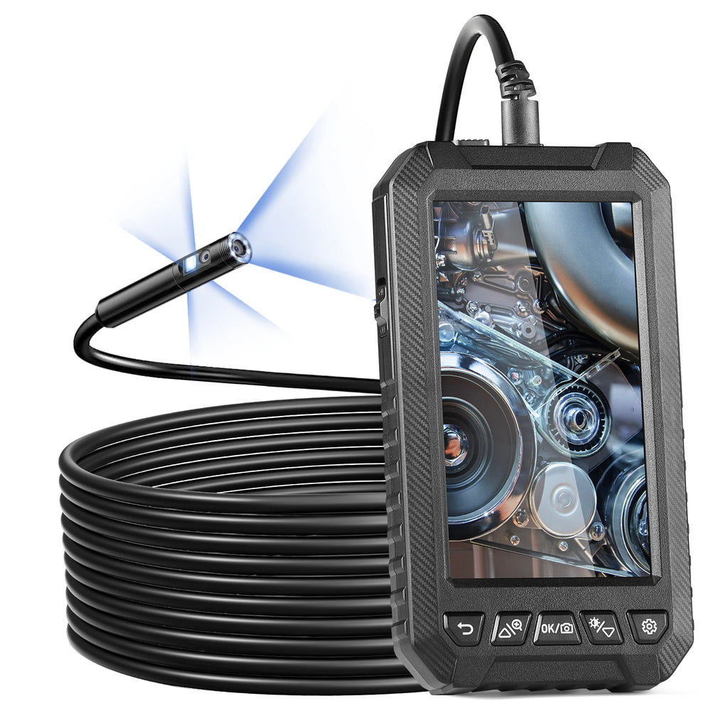 Endoscope Camera with Light Triple Lens Industrial Borescope 5" Screen 1080P Inspection Camera for Automotive, Plumbing