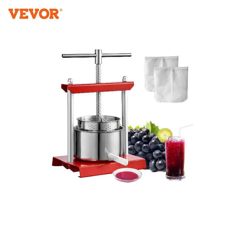 Fruit Wine Press 2/3/6L, 2 Stainless Steel Barrels, Manual Juice Maker with T-Handle for Outdoor, Kitchen, and Home