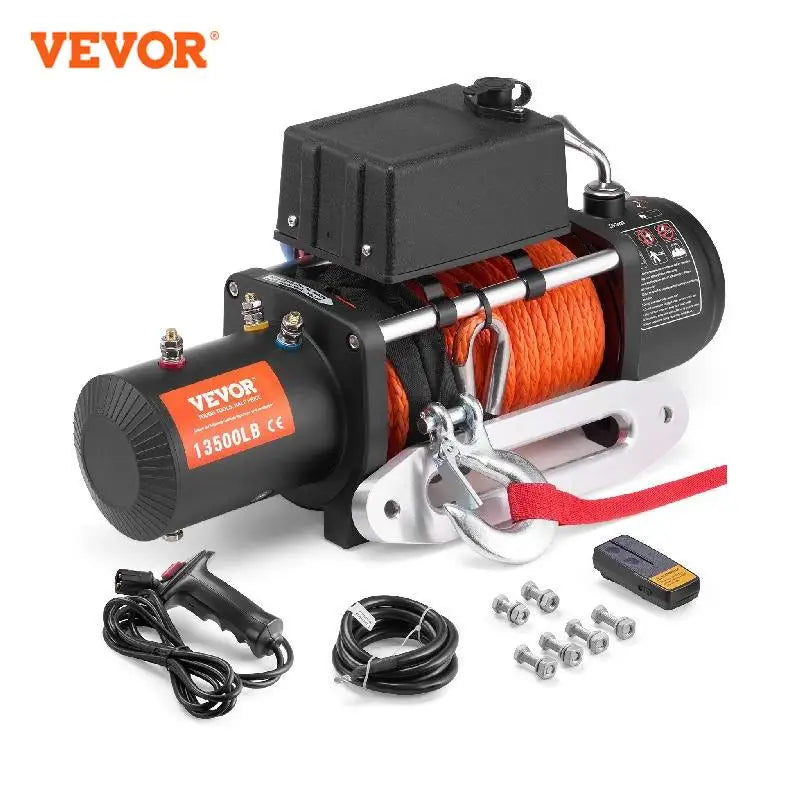 13500lbs Electric Winch with 3/8in 80ft Synthetic Rope Wireless Truck Winch IP55 Waterproof for Towing Off-Road SUV Jeep
