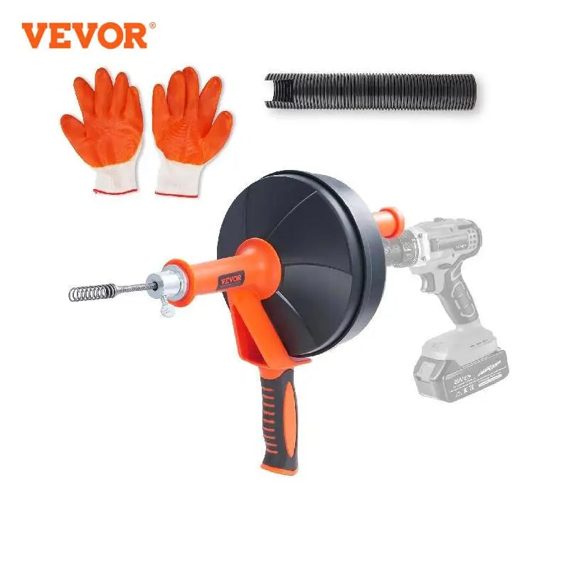 Drain Auger 25Ft Manual-feeding Plumbing Snake with Drill Attachment Drain Clog Remover Toilet Sewer Pipe Dredge for Home